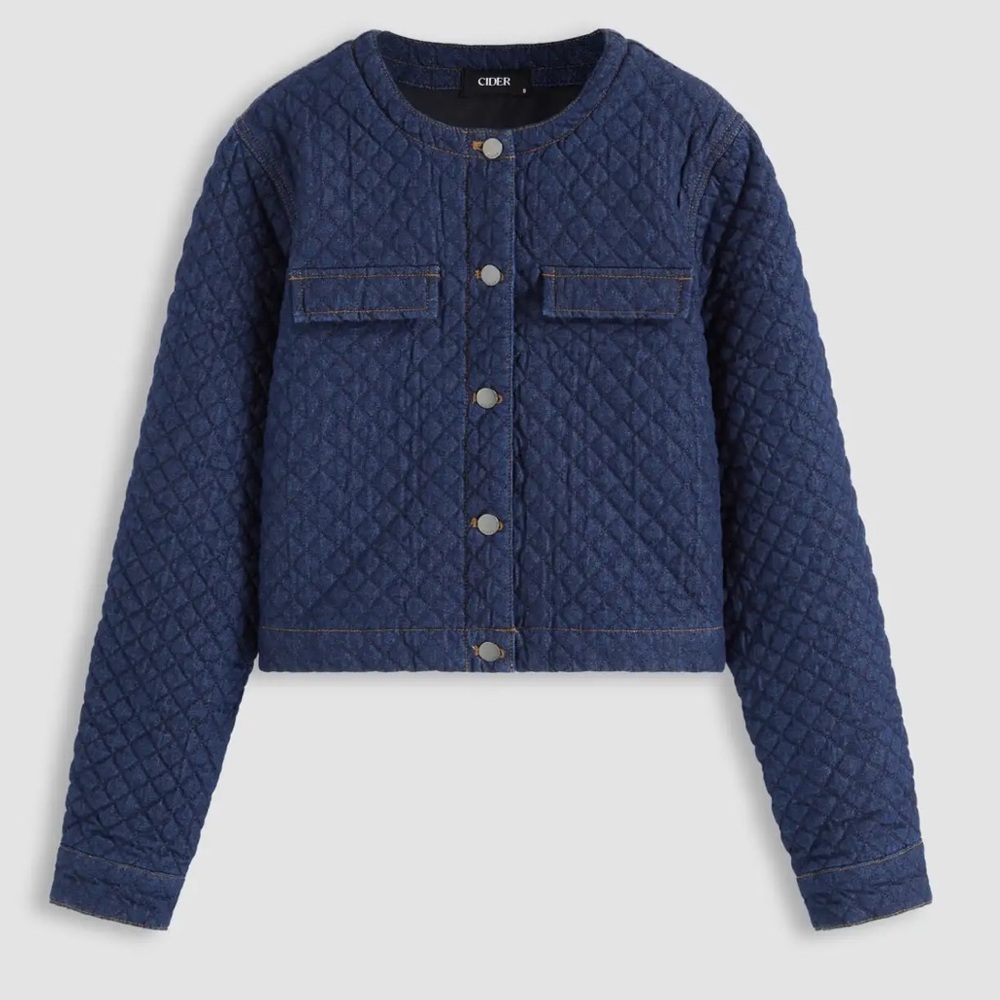 Cider quilted denim button front collared jacket size medium